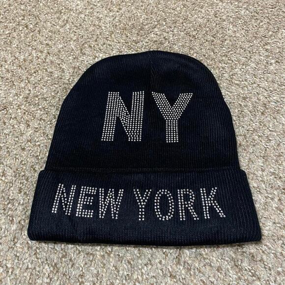 Y2K New York Beanie Rhinestone Watchman Streetwear Grunge - Picture 1 of 3